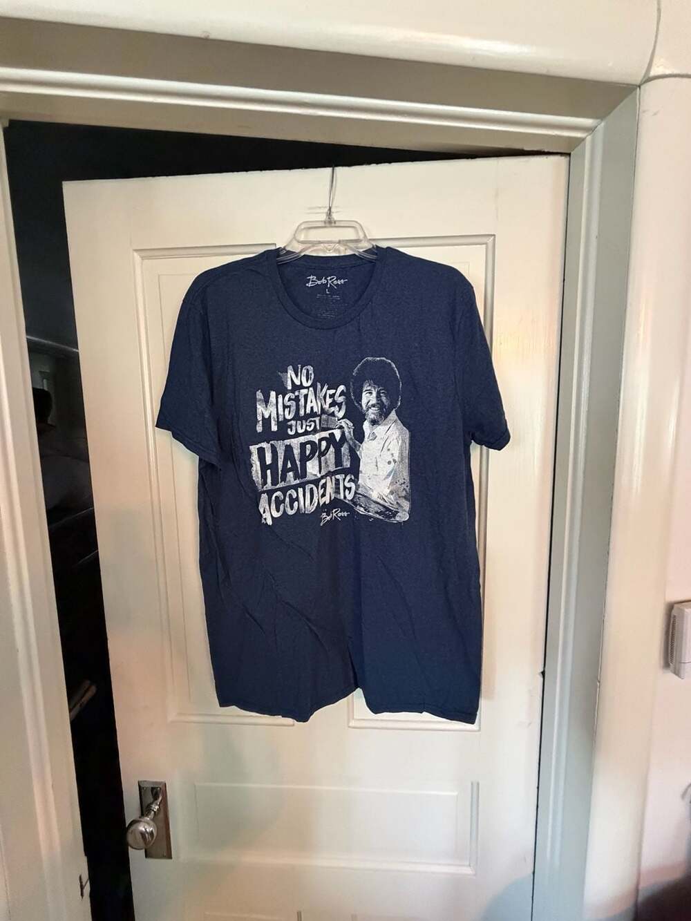 Bob Ross No Mistakes Just Happy Accidents Blue Graphic T-Shirt